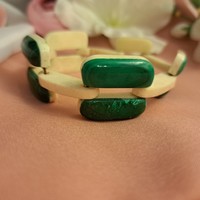 Malachite and bone artisan bracelet, 2 cm