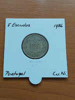 Portugal 5 escudo 1986 ni brass paper case