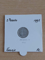 Spanish 1 peseta 1992 juan carlos i, alu. Small, in a paper case