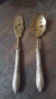 Antique small silver-handled openwork, chiseled serving spoon, serving spoon and knife