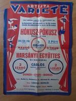 ZA475.9 Cirkusz-Artista Varieté 1951-54 plakát, helyárak 2-5 forintig Hókusz-Pókusz Kamara Varieté