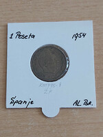Spanish 1 peseta 1947 (54) aluminum-bronze, gral. Francisco franco in a paper case