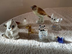 Selection of old porcelain nipp display cases deer, bird, lamb, dog, ceramic toothache dog, cat, etc.