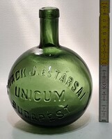 "Zwack J. és Társai Unicum Budapest" olajzöld nagy likőrösüveg (2866)