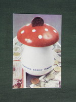 Card calendar, Yugoslavia, Bosnia, travnik bank, mushroom bush, 1979, (4)
