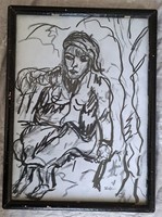 Uitz béla ink drawing, with glazed frame.