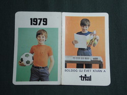 Card calendar, trial, sport, toy musical instrument store, Budapest, children's model, small railway,, 1979, (4)
