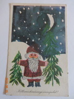 Régi grafikus karácsonyi üdvözlő képeslap Heinzelmann Emma rajz