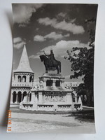 Old postage stamp postcard: Budapest, Fisherman's Bastion in st. Istan with a statue (1961)
