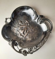 Art Nouveau figural pewter bowl, marked mh 20