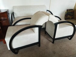 French art deco sofa, sofa and 2 armchairs, restored antique furniture