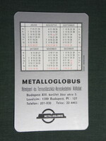 Card calendar, metalloglobus metal industry production equipment company, Budapest, 1980, (4)