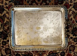 No minimum price! 19th century jakubowski & jarra, silver-plated copper tray, with monogram, hand-engraved!