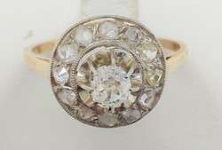 318T. Diamond 0.6Ct r2es brilliant 0.25Ct rose 0.35Ct 18k gold 2.33G art deco ring