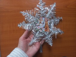 Régi papír angyalkás karácsonyfa csúcsdísz
