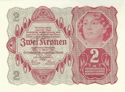 2 korona kronen 1922 Ausztria 6. aUNC