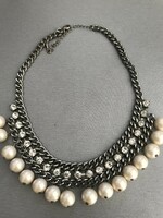 Necklace decorated with pearls and crystals, 48 cm long