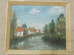 Riverside, landscape painting. Husztik sign, 1964