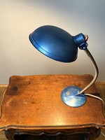 1960 Round metallic blue retro slightly industrial table lamp 46 cm high