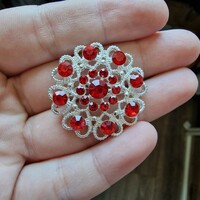 Brooch, brooch bro25 - rhinestone hearts 30mm - red stone