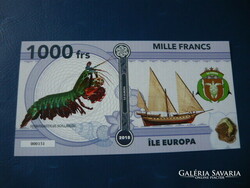 Ile europa 1000 francs / mille francs 2018 crab ship fish! Rare fantasy paper money! Ouch!