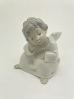 Lladro spanyol porcelán üldögélő angyal 10cm
