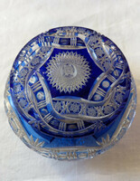 Two-layer, blue-colored, crystal bonbonnier with a lid