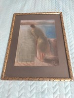 Figure at the river-pastel picture