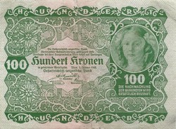 100 korona kronen 1922 Ausztria 1.