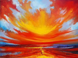Red sunset oil painting