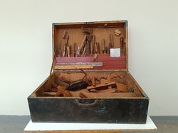 Antik asztalos szerszám eszköz szerszámos láda 606 8361