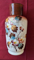 Secession hand-painted /flower pattern/ milk glass huta glass vase