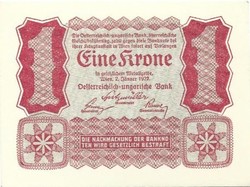 1 Crown Krone 1922 Austria 2. Aunc