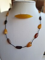 Old amber necklace with 925 silver clasp and brooch.
