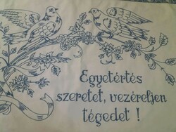 Old, embroidered text kitchen wall protector, 78x52