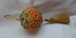 Textile, rhinestone, pearl Christmas ornament, Christmas tree decoration, velvet ball with gold thread 1pc