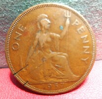 1 Penny /1937, VI. György, Nagy Britannia királya/  30 mm / több verde hibával/