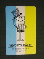 Kártyanaptár, Vasedény iparcikk üzletek, Budapest, grafikai rajzos, reklám figura, 1980,   (4)