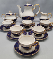 Rare painted Zsolnay pompadour i. 15-piece coffee and mocha set for 6 people