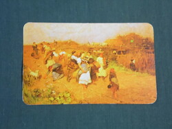 Card calendar, Báv commission store, deák ébner lajos, painting of returning harvesters, 1981, (4)