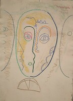 István Kozma: girl's head - large pastel picture