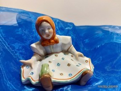 Herend porcelain, scared little girl with a frog. Hand painted.