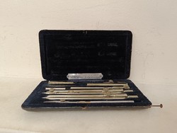 Antik írószer toll körző készlet iskolai eredeti dobozában rajz író eszköz 482 8280