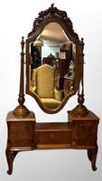 Antique baroque tilting standing mirror with drawer cabinet
