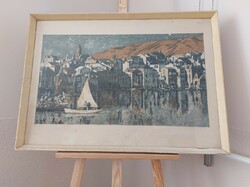 (K) Greek relief color etching 87x63 cm with frame