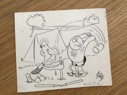 Göböly Sándor eredeti karikatúra rajza a Szabad Száj c. lapba 14 x 12 cm
