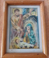 (K) holy family painting 15x19 cm with frame