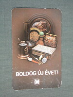 Kártyanaptár, Óra Ékszer vállalat, dísztárgy, gyertyatartó, réztál, 1981,   (4)