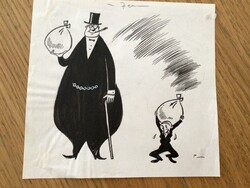 Tibor Toncz's original caricature drawing of the free mouth. For sheet 16 x 17.5 cm