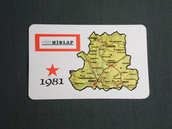 Kártyanaptár, Csongrád megyei Hírlap napilap, újság magazin, grafikai, térképes, 1981,   (4)